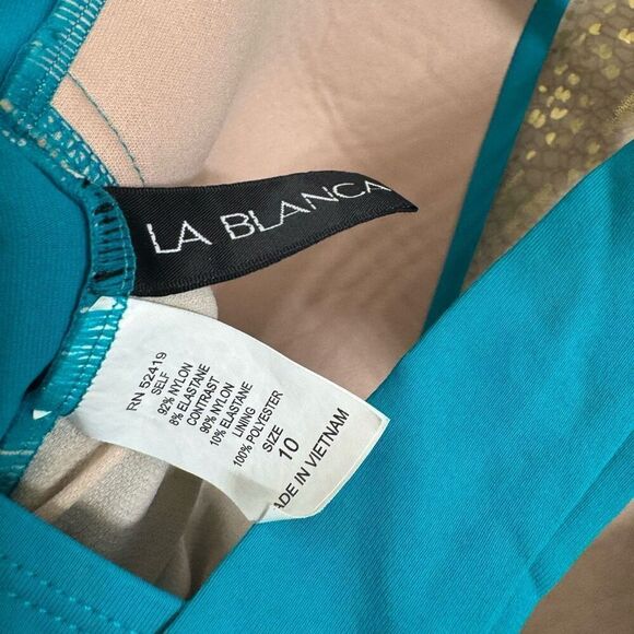 La Blanca Teal Turquoise Island Goddess Halter Tankini Swim Top Bottom Set 10 - Picture 4 of 11